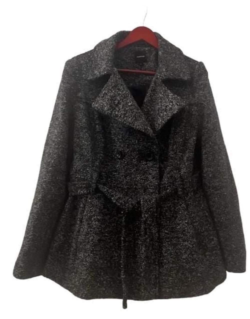 Rampage Tweed Coat Size XL Black White Speckled Peacoat Belted